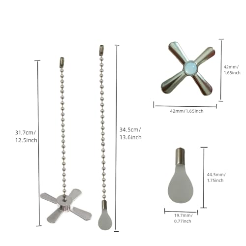 Image of Pull chain,Ceiling Fan Pull Chain Nickel Ornaments Extension Chains with Decorative Light Bulb and Fan Cord 12 Inches Fan Pull Chain Set, 2Pcs