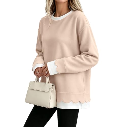 Crewneck Sweatshirts Women Cute Y2k 2 in 1 Scalloped Oversized Sweatshirt - image 2