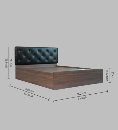 Image of Mintwud Pepperfry Engineered Wood Queen Size Bed with Box Storage | Wooden Double Bed Cot Palang Furniture with Headboard for Home, Bedroom Living Room and Hotel (Walnut Finish)