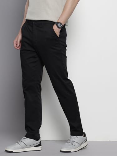 Image of The Indian Garage Co Men Regular Fit Solid Mid-Rise Stretchable Chinos