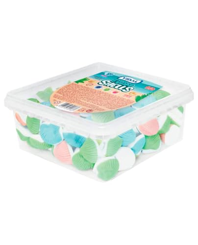 Vidal Golosinas – Almejas Rellenas Bandeja 750 g | Golosinas con forma de concha rellenas sabores fresa, manzana y frambuesa | Sin gluten | Doble textura Foam Shell
