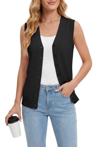 Image of VIISHOW Women's Sleeveless Sweater Vest Lightweight Soft Knit V Neck Button Down Cardigan Casual Layering Top