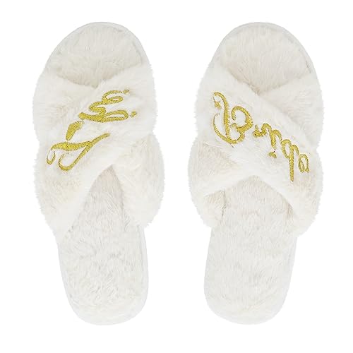 DICUIRD Bride slippers Wedding Slippers I Do Slippers Bridesmaid Slippers Women slippers-Bride Slippers for Wedding Day Bride slippers for women White Slippers for Bride