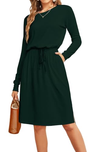 Image of Simier Fariry Womens Fall Winte Long Sleeve Knee Length Casual Dress with Pockets