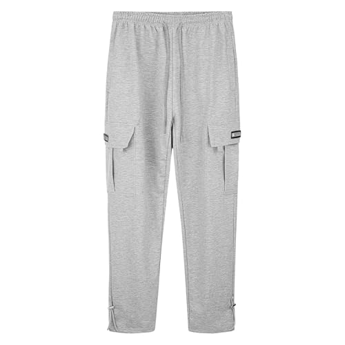 Sweatpants for Men Tapered Leg Fly Front Cargo Pant with Pockets Trendy Flowy Utility Elastic Athletic Trousers Cotton Loose Straight Men's Pants(Light Gray,Small)2