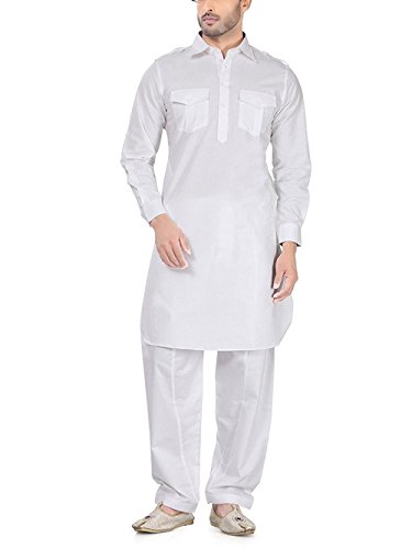 Pijama de algodón para hombre Royal Kurta blanco y azul cobalto talla XL