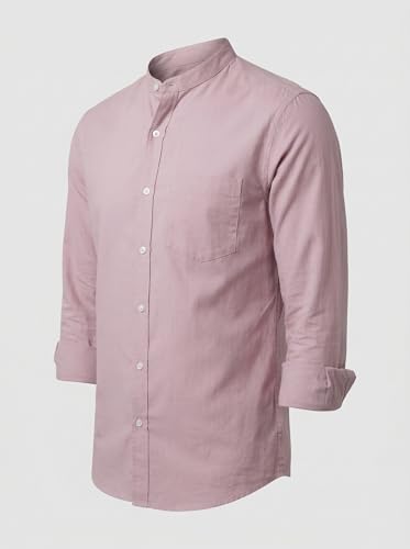 Image of Amazon Brand - INKAST Men's Cotton Blend Plain Solid Casual Shirt | Mandarin Collar | Full Sleeves | Regular Straight Fit | Office & Daily Casual Wear