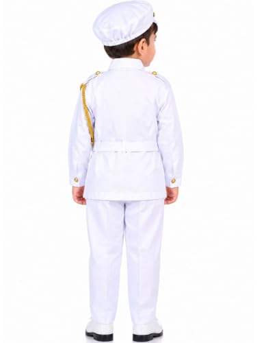 Image of BookMyCostume Premium Fabric Navy Dress for Kids Professionals & Community Helpers Costume with Shirt, Pants, Cap & Whistle | Navy Officer & Captain Outfit for Fancy Dress & School Events 4-5 Years