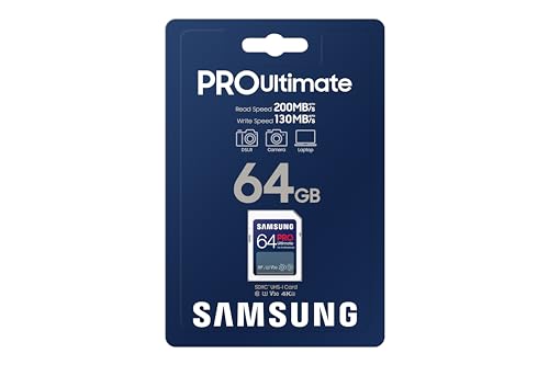 Image of SAMSUNG PRO Ultimate Full Size 64GB SDXC Memory Card, Up to 200 MB /s, 4K UHD, UHS-I, C10, U3, V30, A2 for DSLR, Mirrorless Cameras, PCs, MB-SY64S /AM