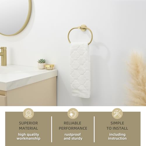 Image of Angle Simple Towel Ring for Bathroom, SUS304 Stainless Steel Swivel Oval Hand Towel Ring Rack for Wall, Brushed Gold