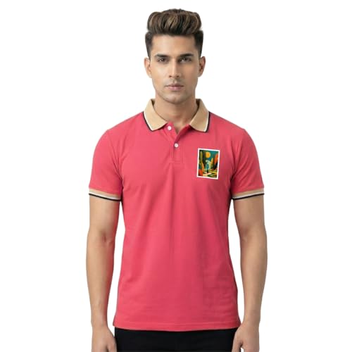 Image of Men's Regular Fit Solid Half Sleeve Casual Tipping Collar Polo T-Shirt
