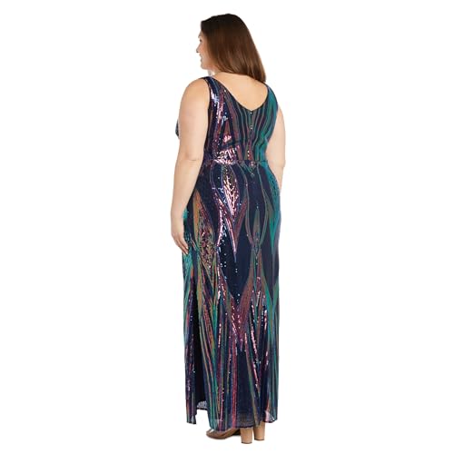Image of Long Sleeveless Sequined Gown with Leg Slit