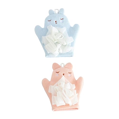 Beaupretty 2個入り 柔らかい子供用バススクラブ手袋 シャワー手袋 両面使い 家用バスツール 泡立ち良い 速乾 衛生的 ストラップ付き