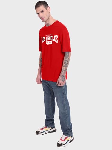 Image of LEOTUDE Half Sleeve Oversized Cottonblend Round Neck Drop Shoulder Printed Men's T-Shirt (Color Black)