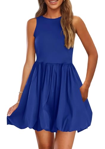 Image of PRETTYGARDEN Summer Dresses for Women 2026 Casual Mini Short Cocktail Dress Sleeveless Tank Crew Neck Bubble Sundress Pockets