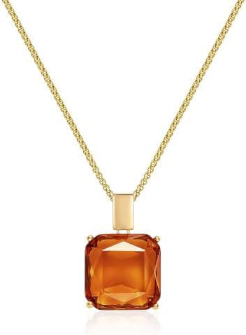 Trendy 14K Gold Plated Square Brown Glass Pendant Necklaces for Women