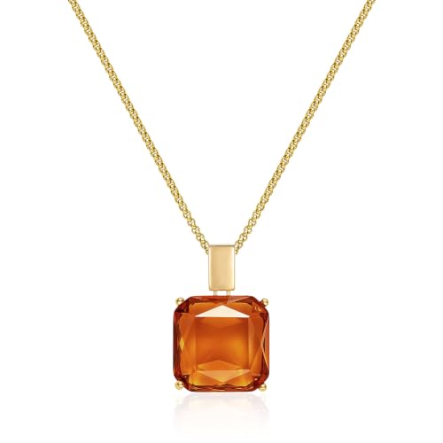 Trendy Gold Necklace for Women Simple Boho Brown Glass Pendant Necklaces