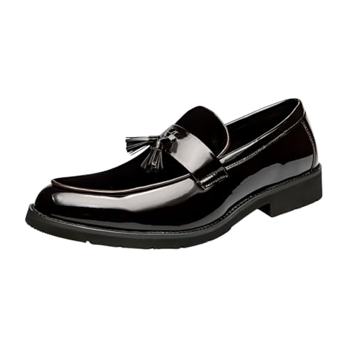 Santimon Men's Patent Leather Tassel Loafers Slip On Moccasin Shoes Casual Dress Loafer Business Fashion Shoes