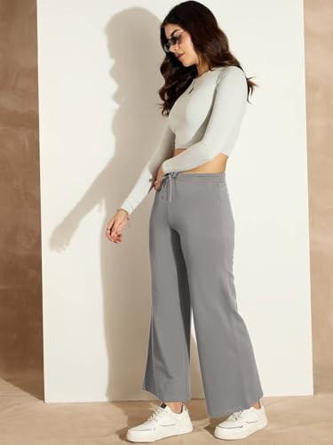 Image of Vogaan Women's Cotton Blend Wide Leg Pants | Drawstring Waist Casual Solid Track Pants for Women