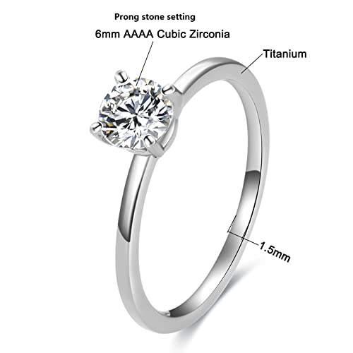 Round Brilliant Cubic Zirconia Titanium Engagement Ring, Titanium CZ Wedding Band, Eternity Rings for Women Size 7 to 10 5
