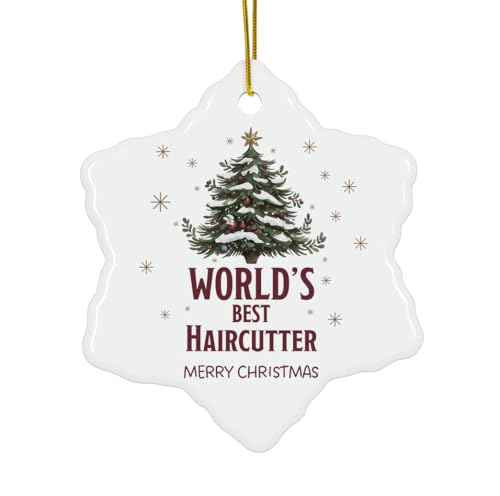 World's Best Haircutter Christmas Ornament - Ceramic Snowflake - Appreciation for Barber Stylist...