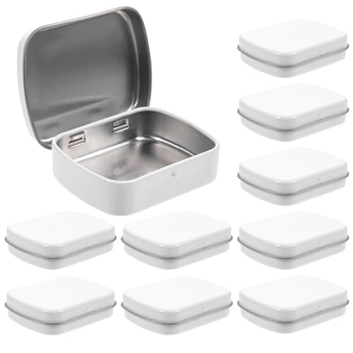 Image of VICASKY 10pcs Rectangular Empty Hinged Tin Metal Small Portable Box Container with Lid Mini Portable Pencil Case Home Organizer for Jewelry Pen Eraser Craft White,2.36X1.85X0.59in
