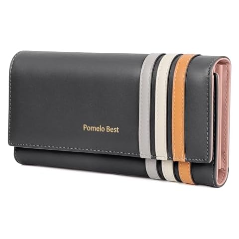 Womens Wallet, RFID Blocking Leather Wallet with Multiple Card Slots and Cellphone Compartment for Women, Black Cover