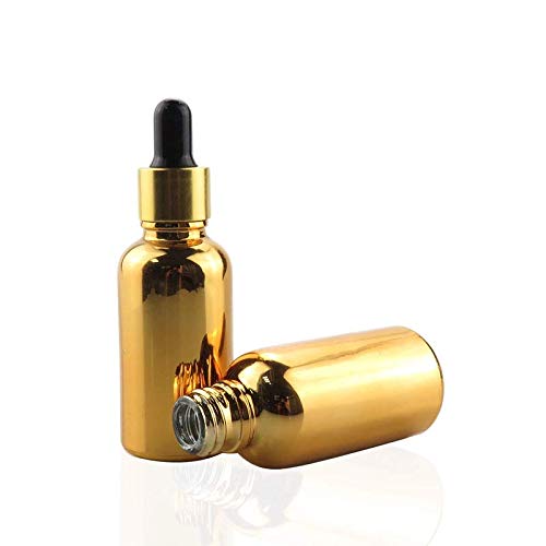 JARBAZAAR (SET OF 8PCS) 30-ML GOLDEN METALLISED DROPPER BOTTLE EMPTY REFILLABLE REUSEABLE COSMETIC CONTAINER FOR OILS, PLUGS AND GOLDEN CAPS MAKES THE BOTTLE 100% LEAK PROOF