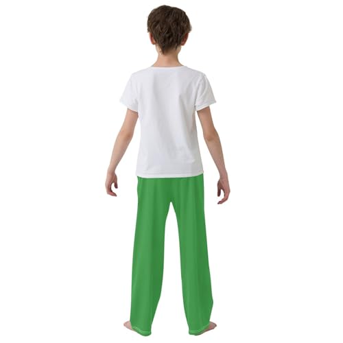 ZZXXB Grass Green Boys Long Pants Soft Trousers Elastic Waist Kids Lounge Bottoms with Pockets S-XL3
