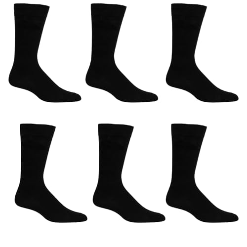 6-Pack Men Dress Socks Lightweight Plain Solid Black Cotton Crew Socks Size 10-13