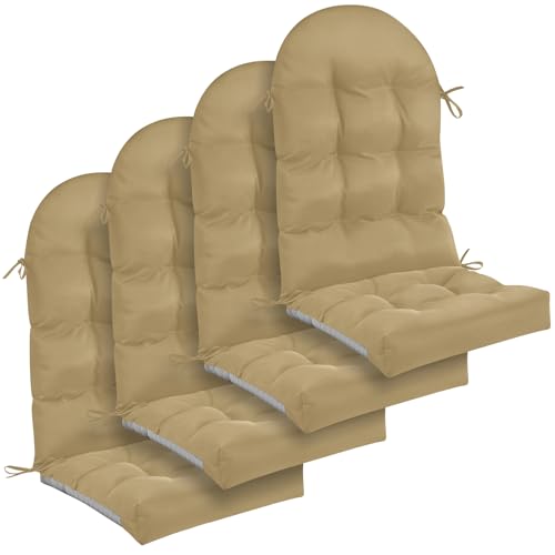 Image of Geelin 4 Pcs Outdoor Patio Chair Cushion Thick High Back Adirondack Chair Cushion Tufted Weather & Fade Resistant Anti-Slip Outside Rocking Chairs Pads with Ties 44 x 19 x 4 Inch (Brown)