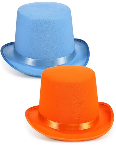 Geyoga 2 Pcs Adult Blue and Orange Top Hats Funny Tall Felt Top Hat Adult Costume Set Novelty Holiday Party Supplies for Parade Cosplay Stage Play Performance