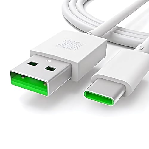 Image of Oppo SuperVOOC USB A to Type C Charging & Data Cable | Compatible with Oppo F19 Pro+, F21 Pro, Reno 6, Reno 7, Reno 8, A74, A96 | Supports VOOC, SuperVOOC Fast Charging