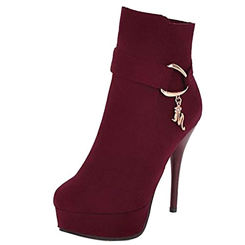 Onewus Botas de tacón alto de caña corta para mujer, granate, 45 EU