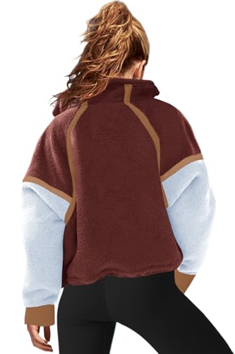 LAMISSCHE Half Zip Sweatshirt Women Oversized Sherpa Jacket V Neck Fleece Pullover Hoodie with Pockets3