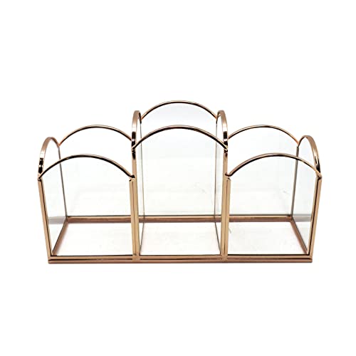 SLHEQING Organiseur de pinceaux doré, porte-stylo, verre et laiton Cover