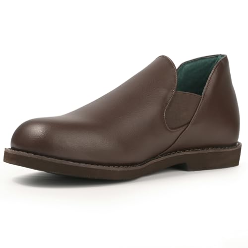 PAMIR Mens Real Leather House Slippers - Classic Indoor Outdoor Slip-On Shoes Brown Size US 10 M