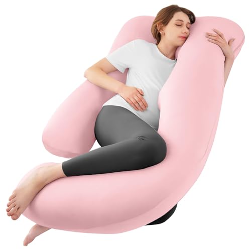 Image of Sasttie Pregnancy Pillows for Sleeping, U Shaped Cooling Full Body Pillow with Removable Cover, Pregnant Women Must Haves, Maternity Essential, Light Pink