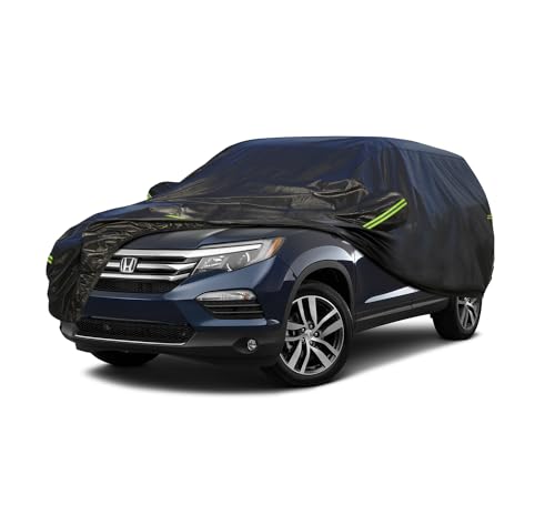 Image of KouKou Waterproof SUV Car Cover Suitable for Honda Pilot from 2002 to 2025, 7 Layers Windproof All Weather Waterproof Outdoor Cover Sun Rain UV Dust Snow Protection. Black