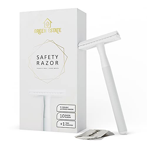 Double Edge Safety Razor for Women, Safety Razor with 10 Blades, Women Razor, Fits All Double Edge Razor Blades, Plastic Free (White)