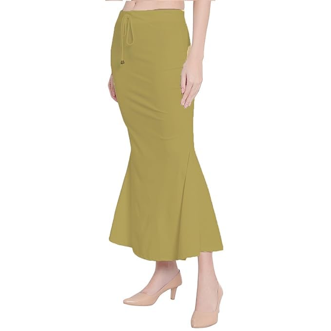 Image of Saree Shapewear Petticoat for Women Cotton Blended Lycra Shaper Petticoat with Elastic & Lace (Drawstring) Long Under Skirt Fishcut Wrinkle Free Shapewear