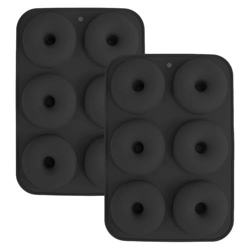 2 Pezzi Stampo per Ciambelle, Stampi in Silicone Antiaderenti, Stampo per Donuts a 6 Cavità, Stampi Donuts Grandi, Adatto Per Torte, Muffin, Biscotti, Bagel (Nero)
