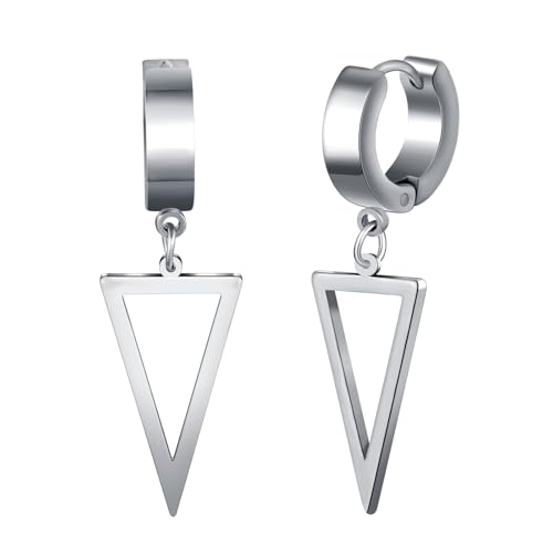 Yumilok Hommes Boucles d'oreilles en Acier Inoxydable: Hip Hop Bagues d'oreilles avec Pendentif de Triangle - Pendante d'oreille Géométrique Tendance -...