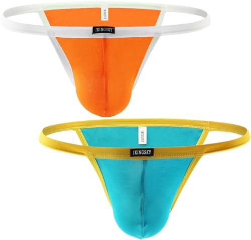 iKingsky Men's High-leg Opening Modal Bikini Underwear Sexy Low Rise Brazilian Cut Bulge Underwear (Small, 2 Pack-O)
