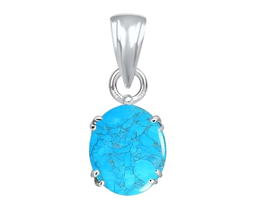 PTM Sterling Silver Turquoise/Firoza 3.25 Ratti to 10.25 Ratti or 3 Carat to 9.5 Carat Natural Certified Astrological Gemstone 925 bis Hallmark pendant for Men & Women -vslp1