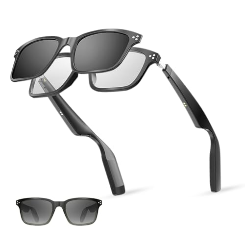 UouNeaCo Lunettes Intelligentes avec haut-parleur Bluetooth, Lunettes de Soleil Polarisées Magnétiques avec Contrôle Tactile Protection UV, Audio HD, Télécommande Photo, Anti-Lumière Bleue (Noir)