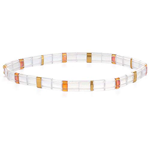 Image of KELITCH Women Stretch Bracelets Mixed Tila Seed Beaded Bracelets Lucky Jewelry for Women Lovers