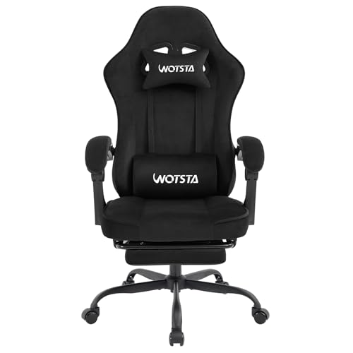 WOTSTA Massage Chaise Gaming Tissu avec Coussin en éponge Haute densité, Siege Gamer avec Repose-Pieds, Fauteuil Gamer pour Adultes Kids,Chaises de Bureau...