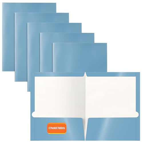Image of Better Office Products 2 Pocket Glossy Laminated Light Blue Paper Folders, Letter Size, Lt. Blue Paper Portfolios Box of 25 Light Blue Folders