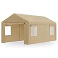 Betterland Carport, 10'x 20' Heavy Duty Carport Canopy?Outdoor Portable Garage with 2 Roll-up Doors & 4 Mesh Windows,All Weather Outside Car Shed for Car, Pickup,and Boat, Khaki